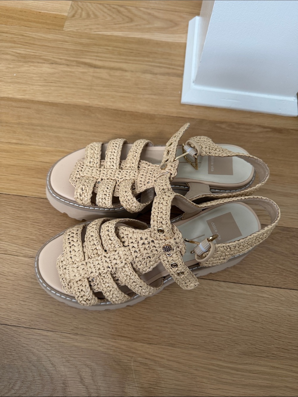 Women Woven Strap Sandals - Beige